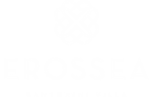 erossea logo vertical lettering and a flower-like symbol