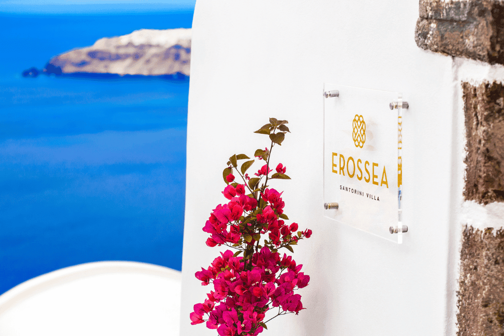 Erossea Villa Santorini Sign with View