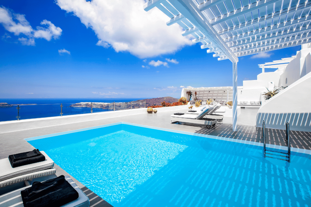 Erossea Villa Santorini Terrace View Below Gazebo
