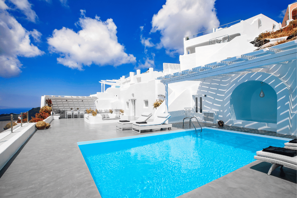 Erossea Villa Santorini Terrace pool view