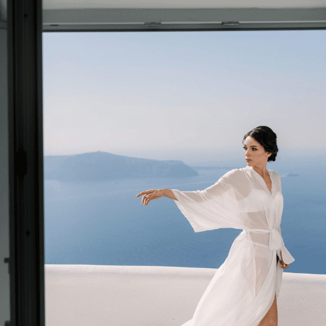 Captivating Santorini wedding captured by Erossea Villa photographer, showcasing love against stunning island vistas
