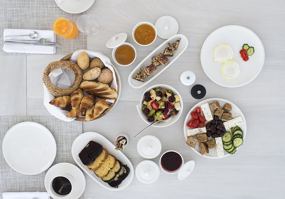 Prepared breakfast at Erossea private villa Santorini